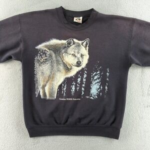 Vintage 80s Harlequin Sweatshirt Medium Gray Wolf Graphic Pullover Made Canada